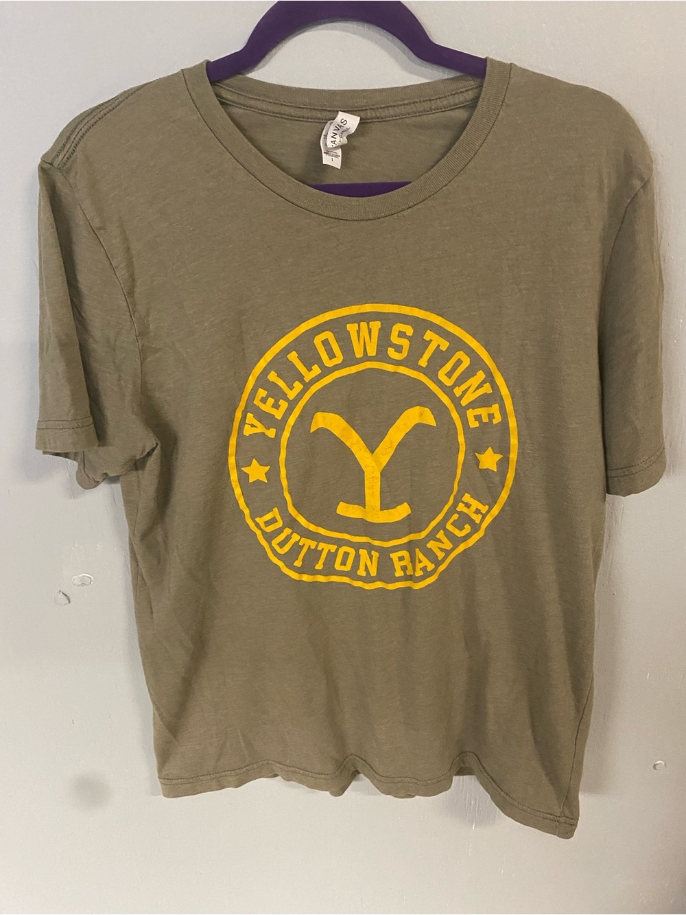 Yellowstone Dutton Ranch womens Shirt - Olive with Yellow Logo